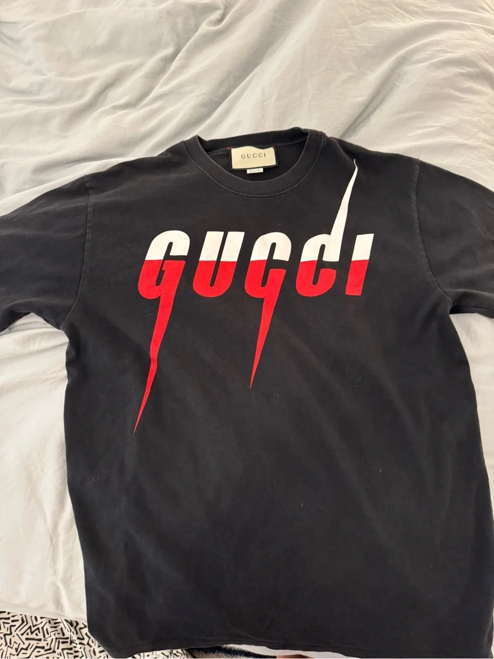 Gucci Black Crewneck T-Shirt with Red and White Logo